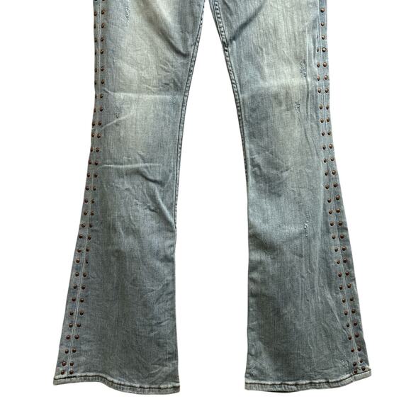 Idyllwind Miranda Lambert Light Wash Side Studded Flare Jeans 10Wx34L Distressed - Picture 3 of 10